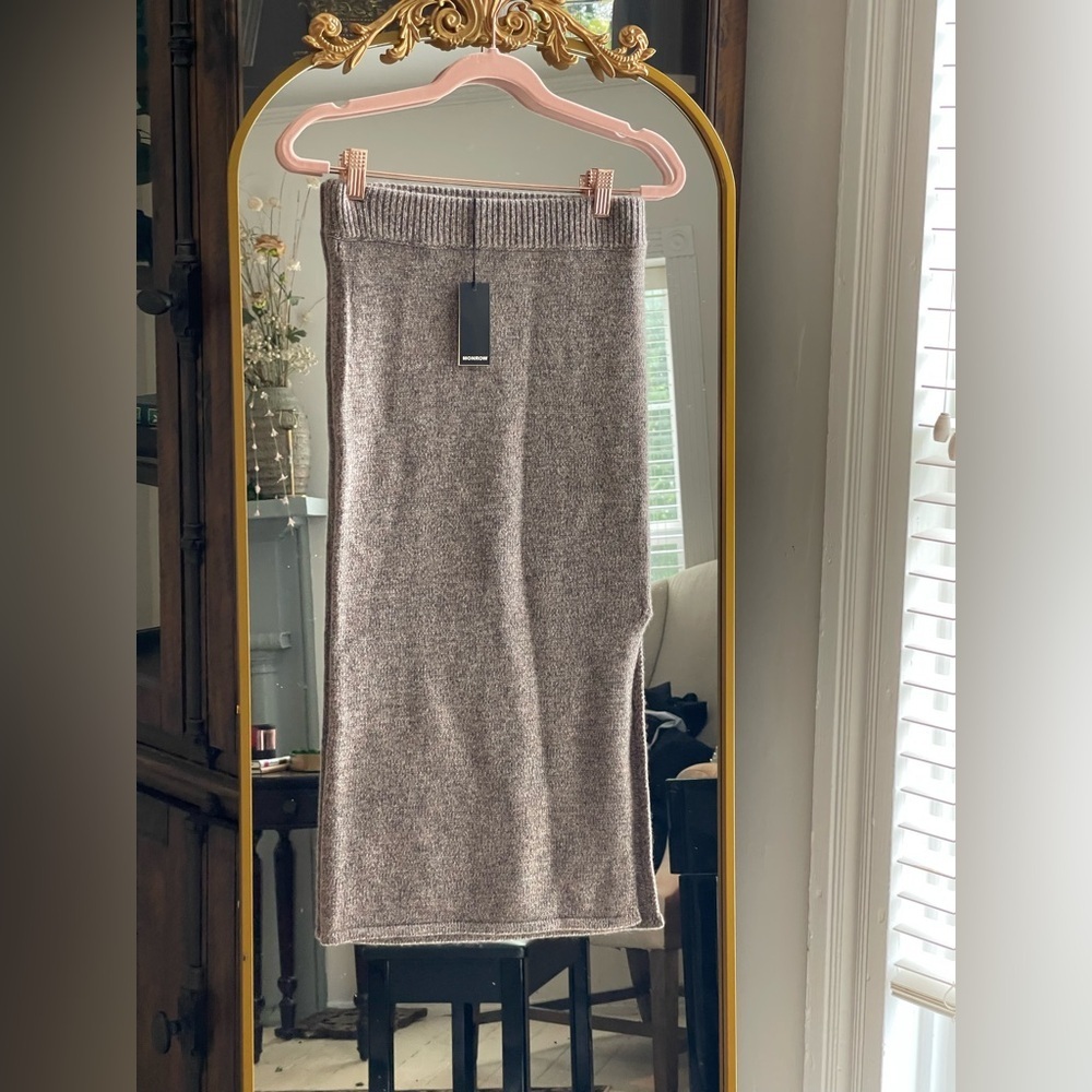 NWT Monrow x Revolve Cashmere Wool Blend Pencil Skirt in Brown/Taupe